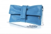Clutch Fiocco Blu Cobalto - Borsa artigianale in vera pelle con tracolla
