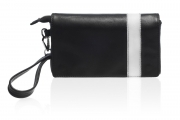 Pochette da uomo in vera pelle nera con riga bianca
